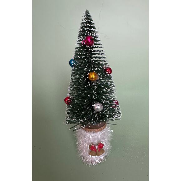 Handcrafted Bottle Brush Tree on Decorated Thread Spool Holiday Décor SPT12 - Picture 2 of 4